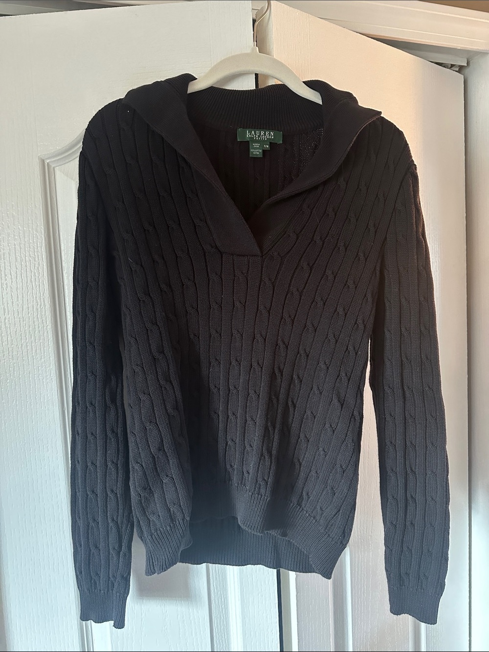 Lauren Ralph Lauren Women’s Black Cable V-Neck Hooded Sweater